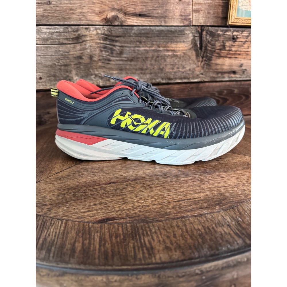 Hoka One One Bondi 7 Mens 14 2E Wide Running Shoes Grey Red Yellow 1110518